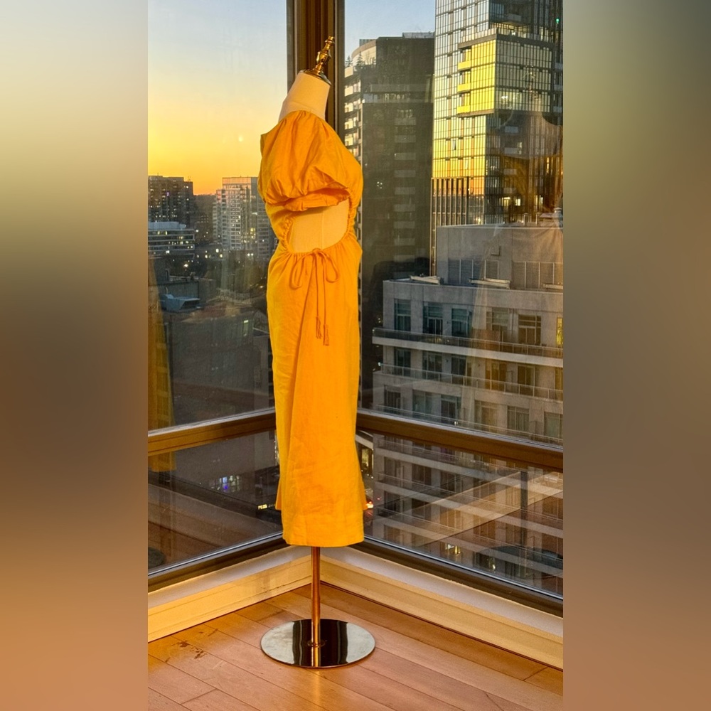 🆕 FARM Rio 🧿 NWOT Linen Cut Out Midi Dress, Yellow - Size XS - Picture 7 of 16